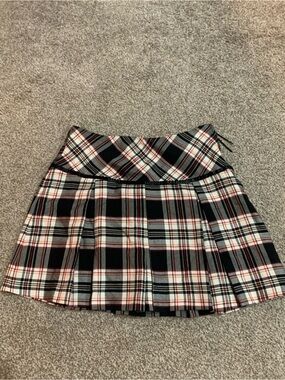 Plaid Pleated Circle Skirt in Black, White & Red